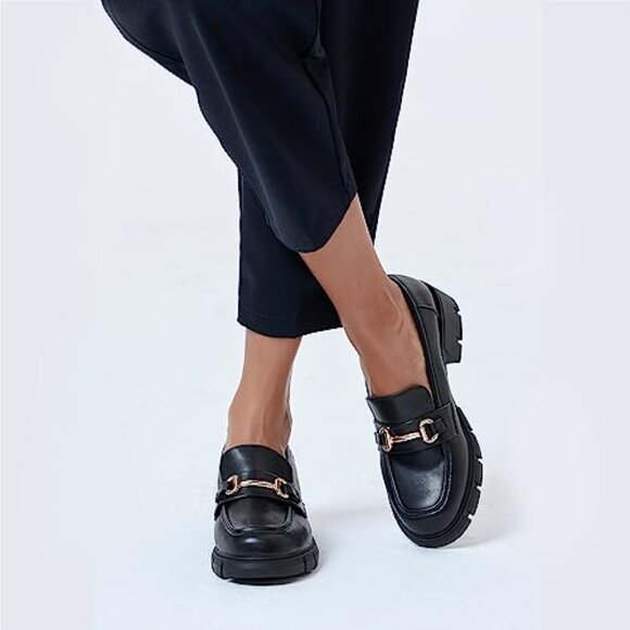 Chunky Platform Loafers Mid Heel Square Toe Lug Sole Dress Walking Shoes main image 6